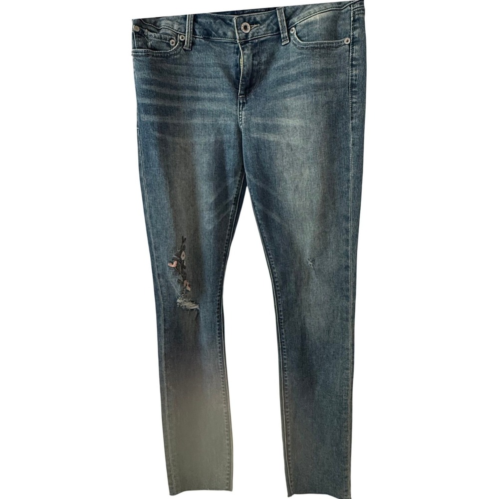 Lucky Brand Lolita Skinny‎ Jeans Womens 6/28 Blue Embroidered Distressed Raw Hem